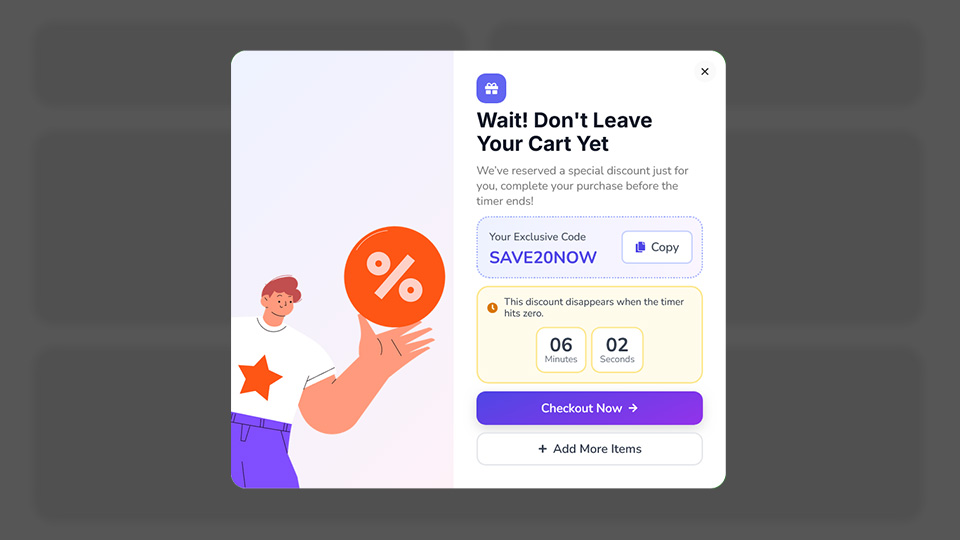 a Cart Page Exit/Abandon Pop-up that was created with Notifal and you can import it to your website from our library.