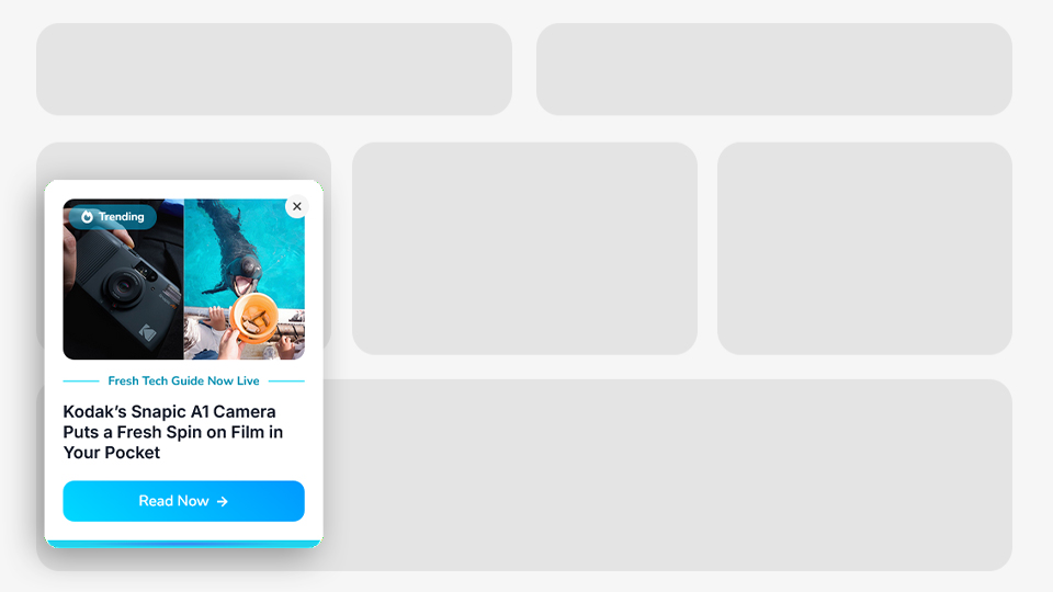 a New Post Announcement Floating Side Box that was created with Notifal and you can import it to your website from our library.