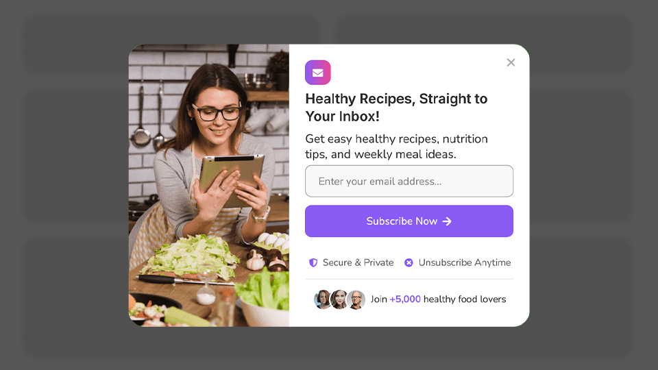 a Newsletter Sign-up Form Pop-up that was created with Notifal and you can import it to your website from our library.