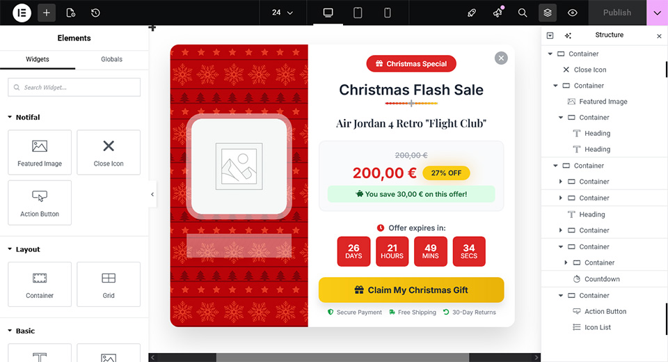 If your website is powered by Elementor, you can use it to design your popups and add any widget you want!