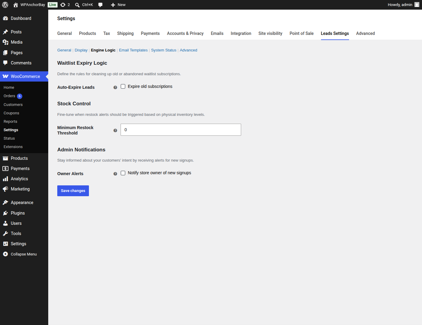 Engine Logic — set a minimum restock threshold, expire stale subscriptions automatically, and get alerted when new customers sign up.