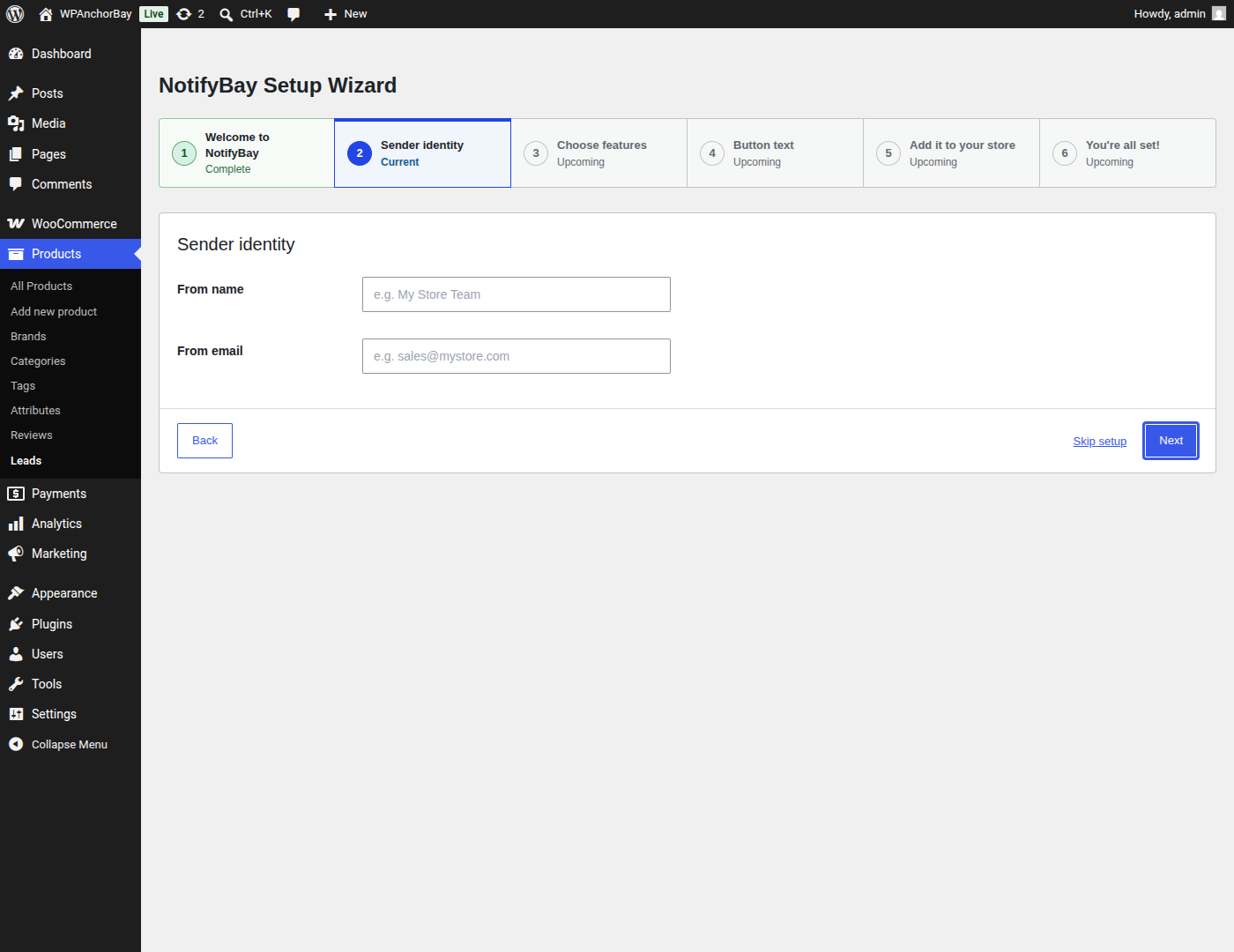 A guided setup wizard gets the waitlist live in a few steps.