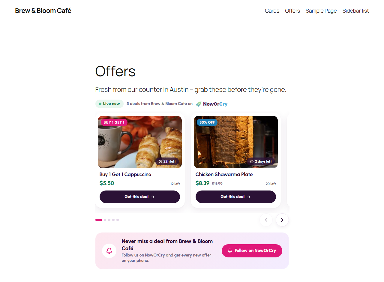 Your live deals as a carousel on your website.