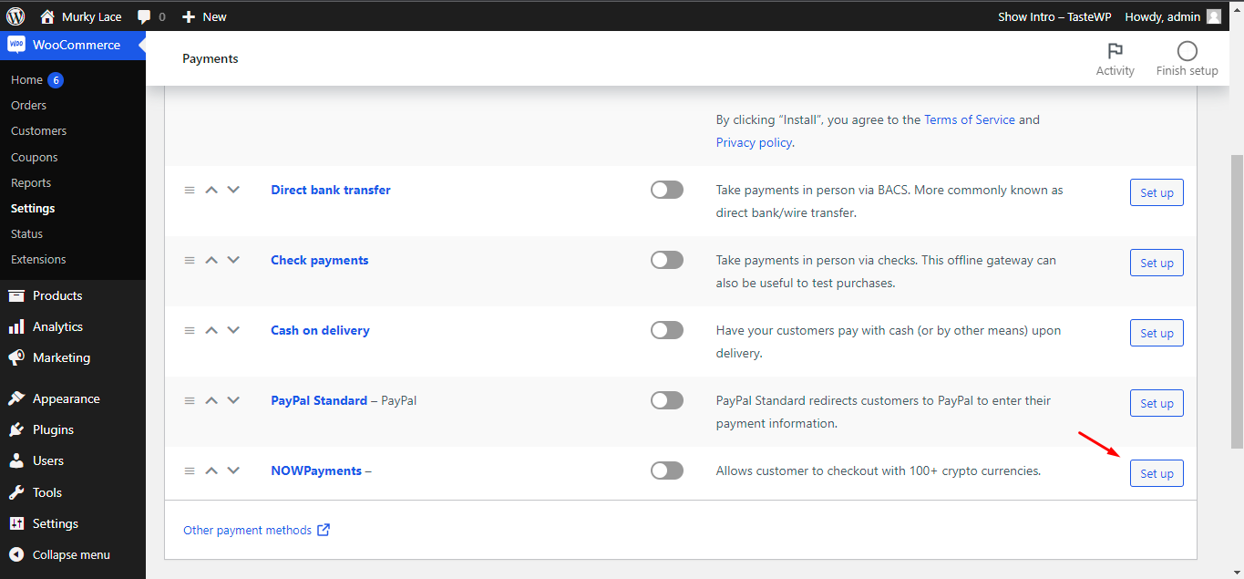 Goto WooCommerce > Settings > Payments