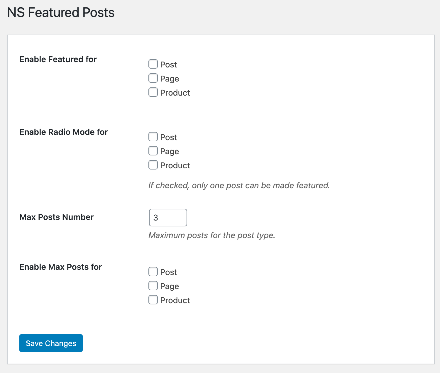 Admin Settings page