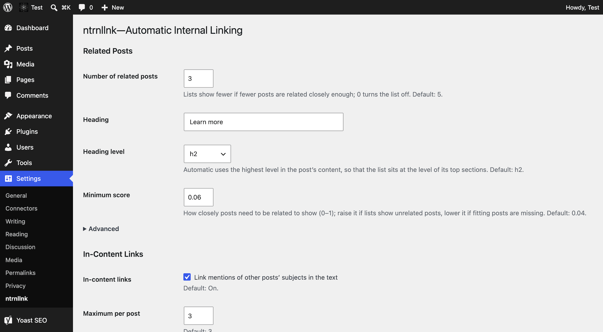 Settings view