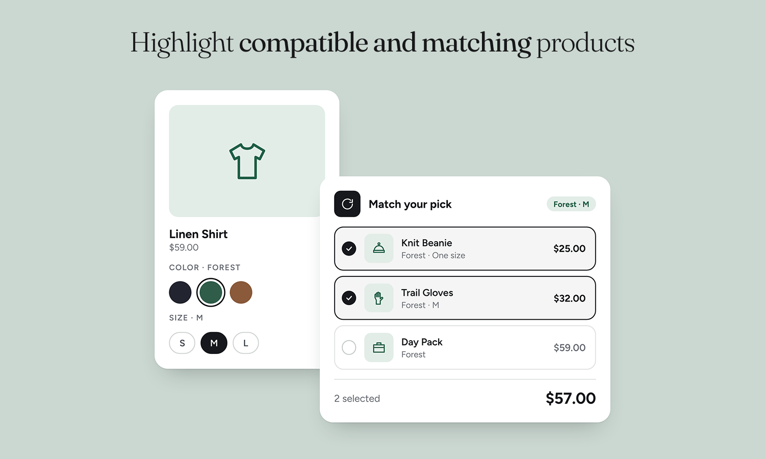 Show compatible and matching product recommendations.