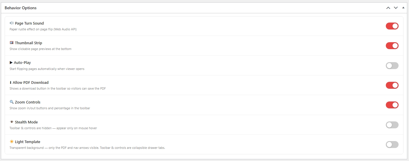 Post edit screen with behavior toggles