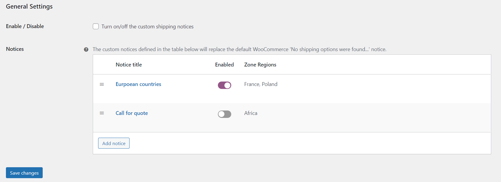 Shipping Notices and No shipping options found info for WooCommerce