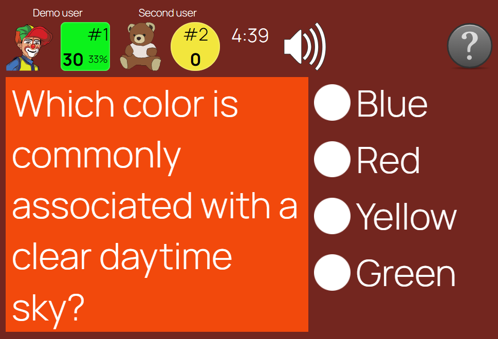 Quiz gameplay screen with answers, timer, and score (QuizAduel).