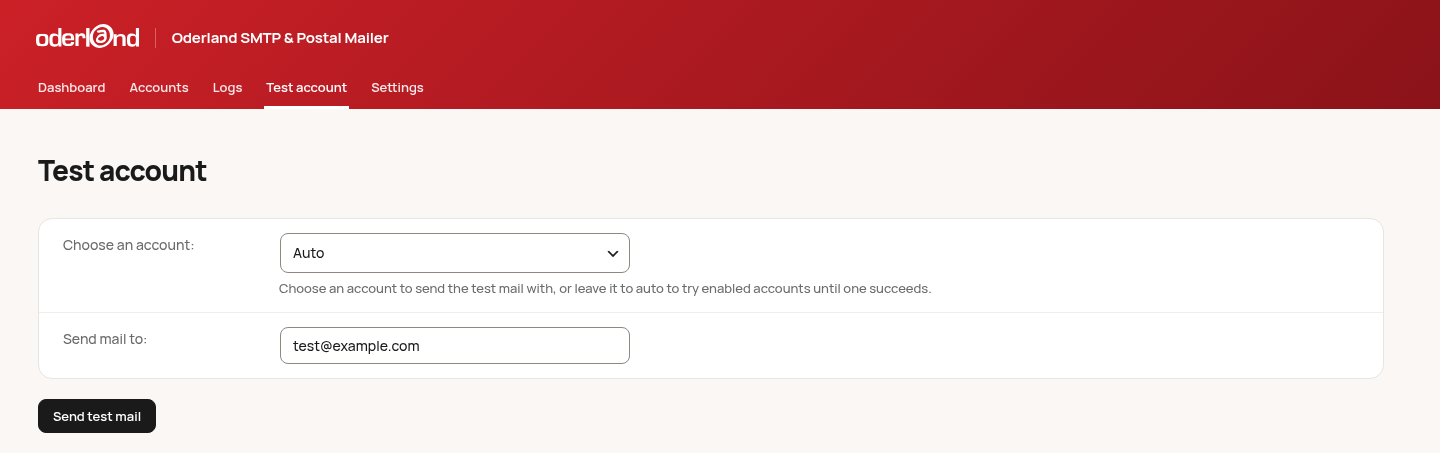 Test email - Send test emails to verify configuration