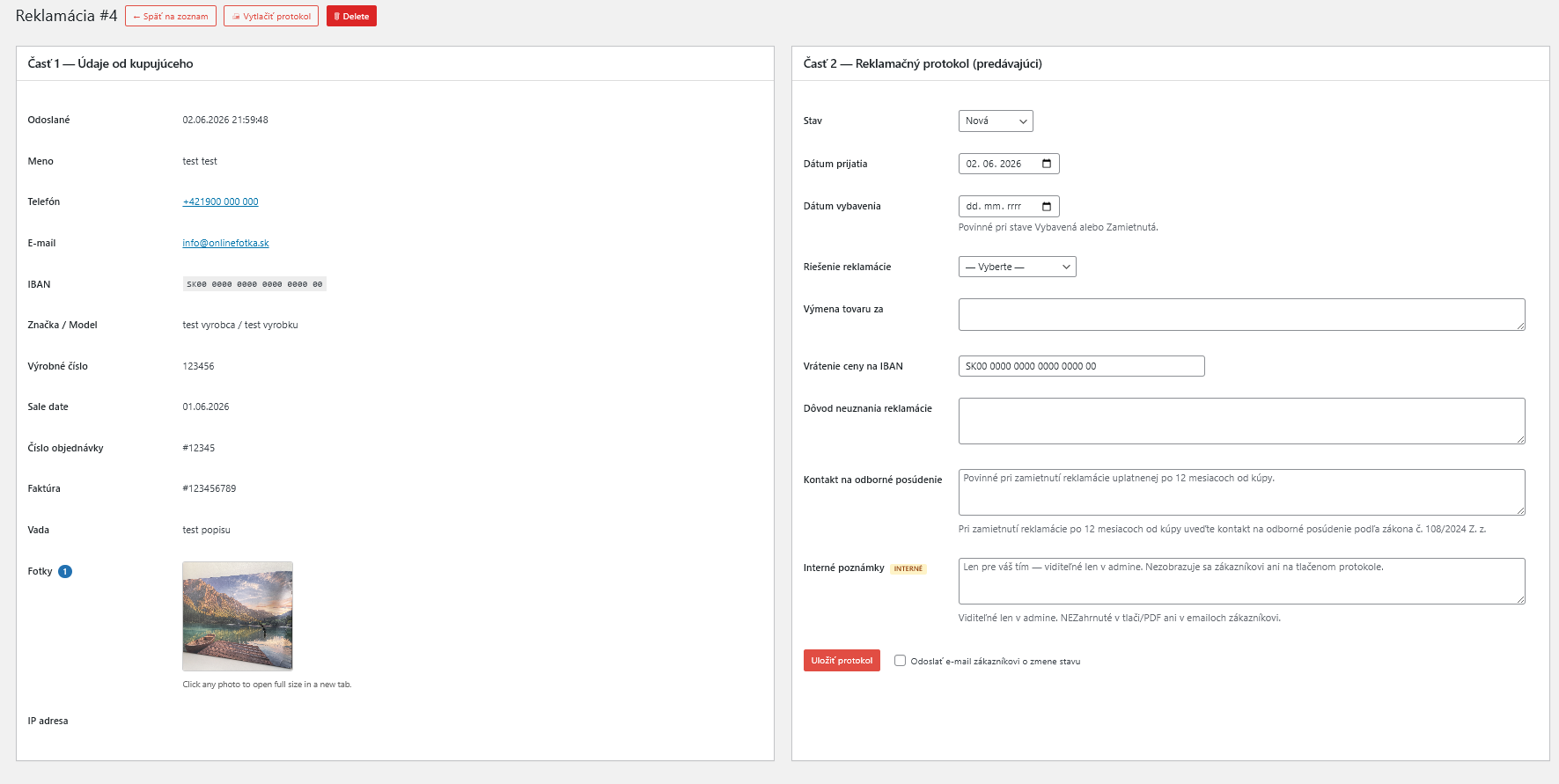 Printable A4 complaint protocol (browser-native PDF)