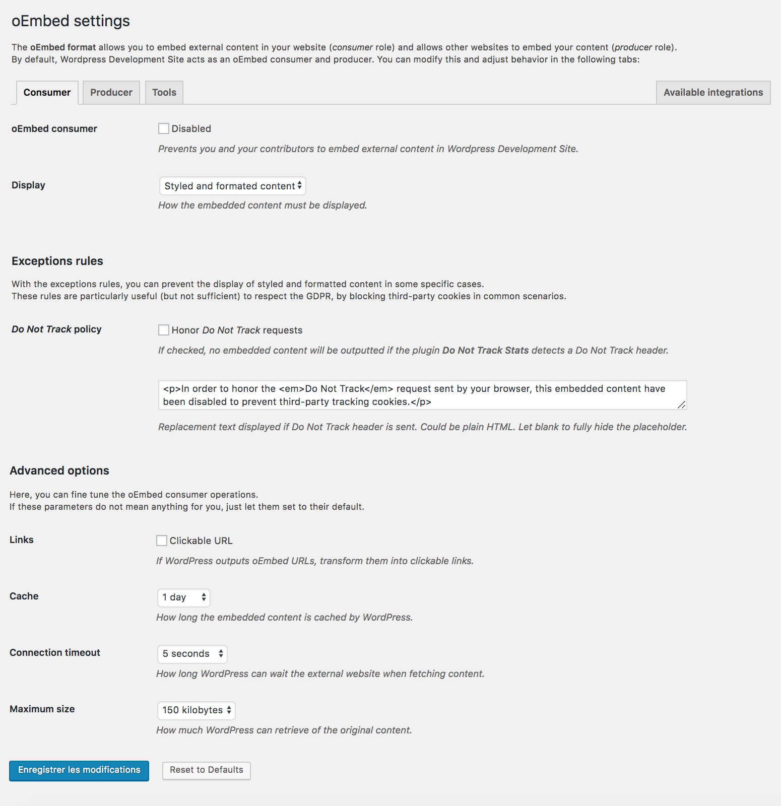 Consumer Settings