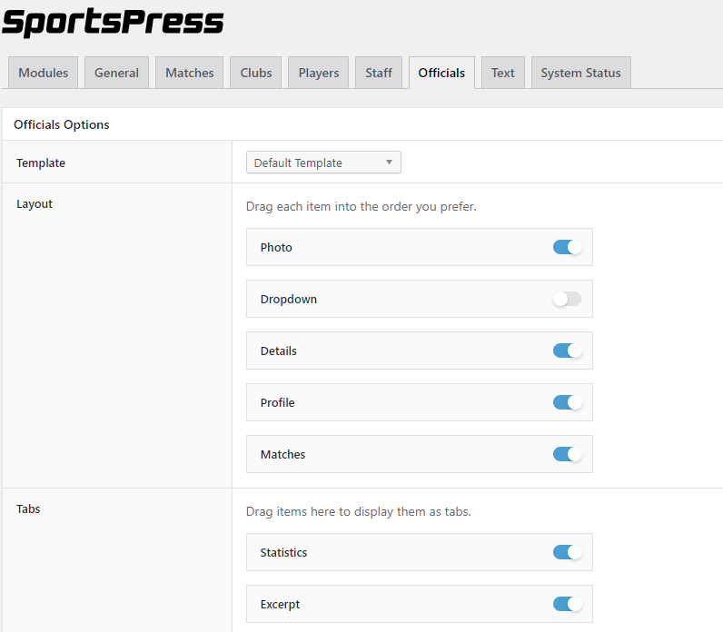 Officials Templates for SportsPress