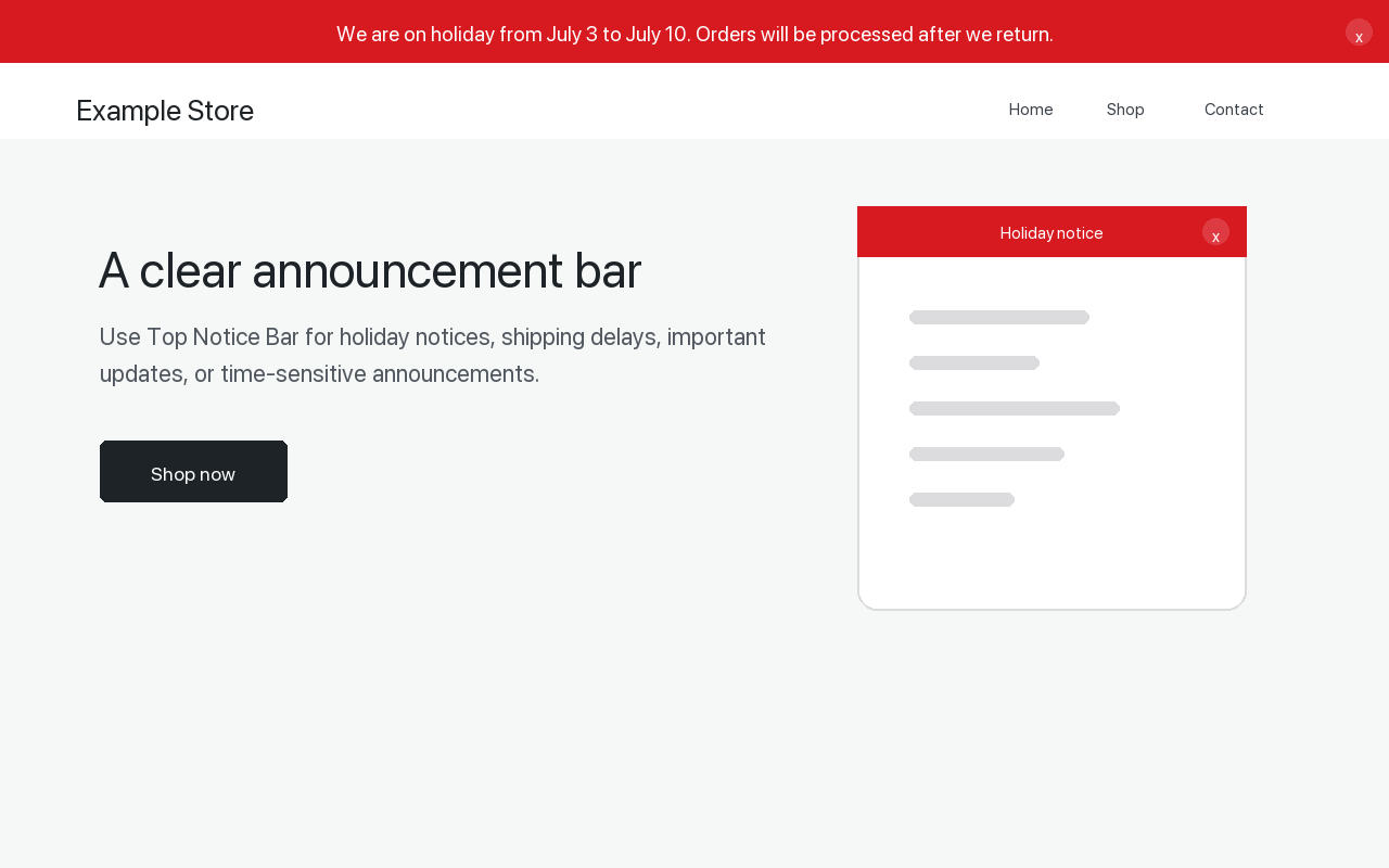 Desktop example showing the notice bar at the top of a website.