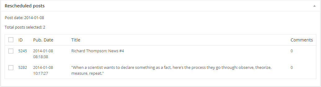 Rescheduled posts - posts which are scheduled for publishing tomorrow