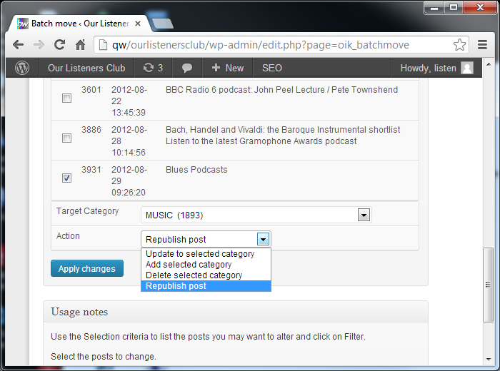 Target category and Action