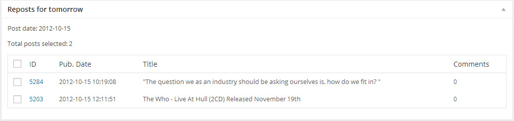 Reposts for tomorrow - a look ahead to posts that will be republished tomorrow