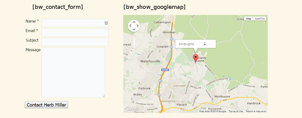 [bw_contact_form] - Contact form and [bw_show_googlemap] - Google Map