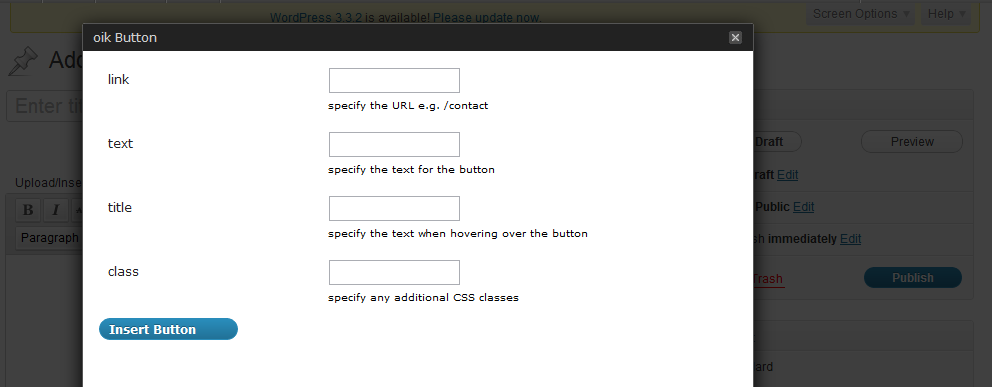 oik button dialog - to create the [bw_button] shortcode
