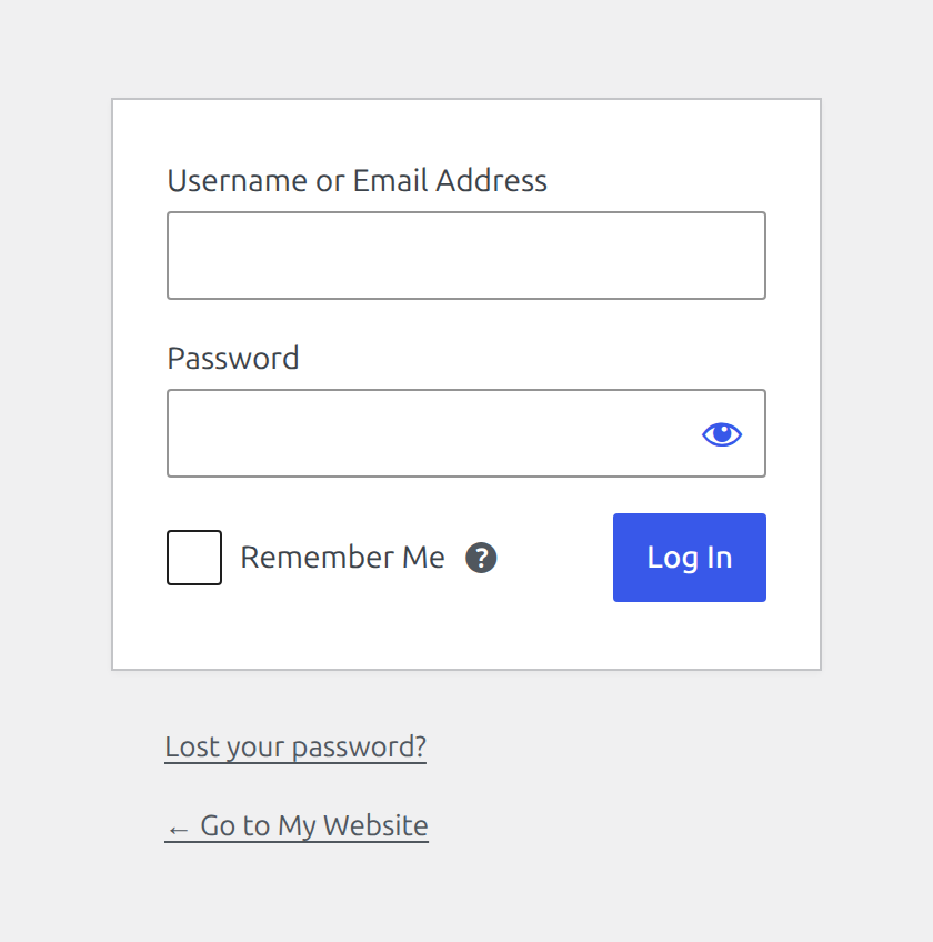 The login screen without the WordPress logo.