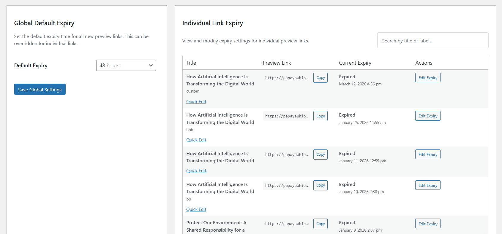 Generate preview link directly from post editor