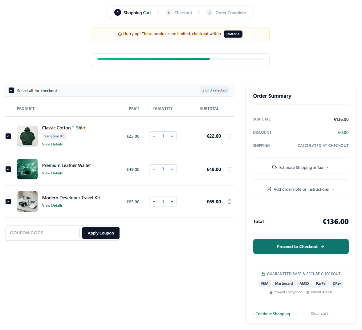 Order fulfillment & lifecycle directory with status workflows, automated fraud risk scoring, PDF invoices, and one-click gateway refunds.