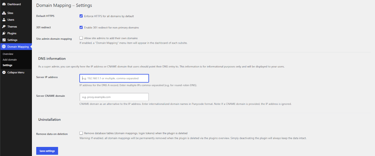 Domain Mapping Settings – HTTPS, redirects and DNS information