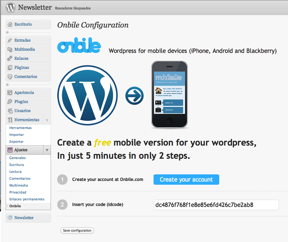 Screen API number Onbile.com