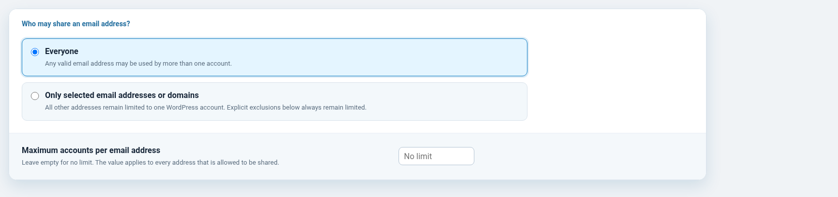 Sharing policy and account limit.