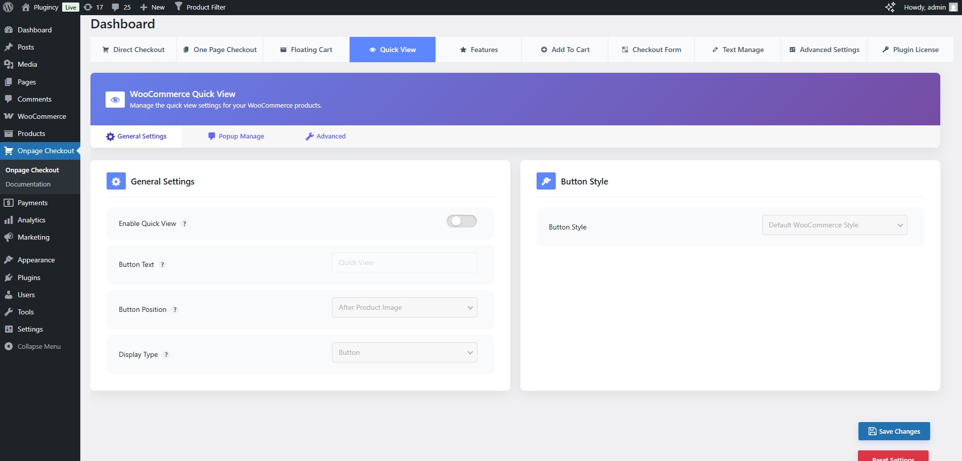 Settings - Quick View (General Settings)