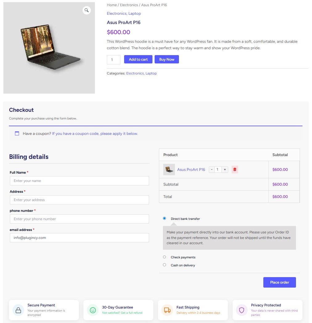 Single Product – One Page Checkout