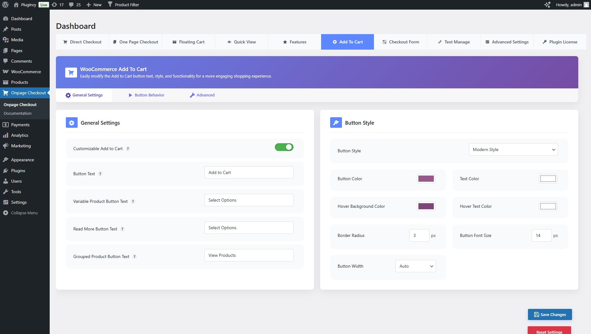 Settings - Add to Cart