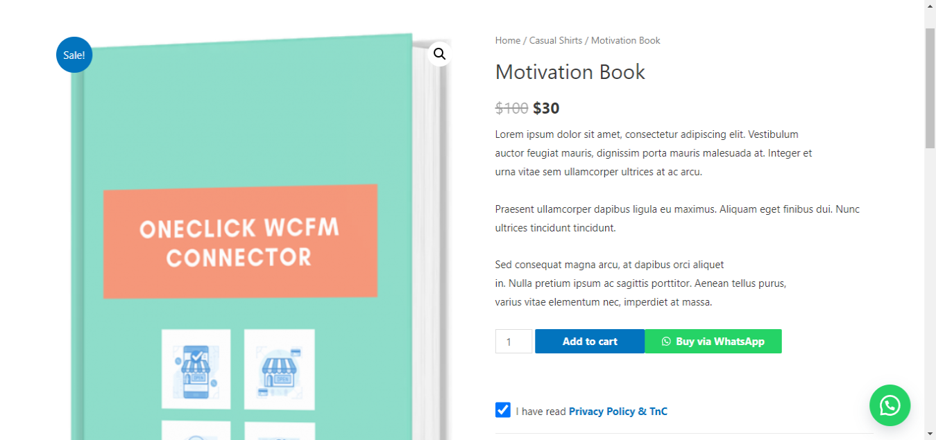 WhatsApp button output with GDPR checkbox on the front-end, single product page