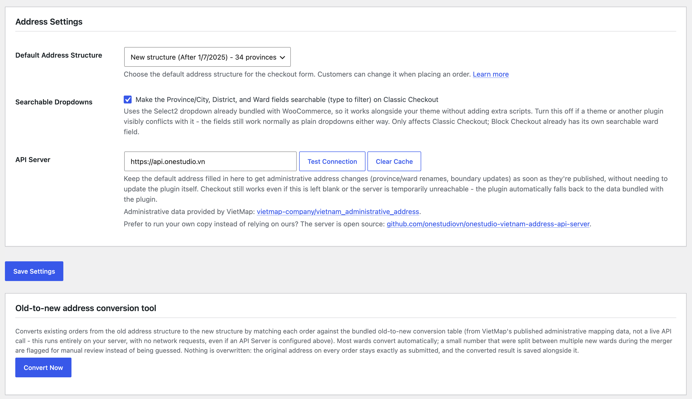Plugin settings page