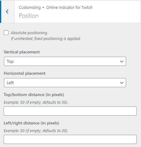 The position settings