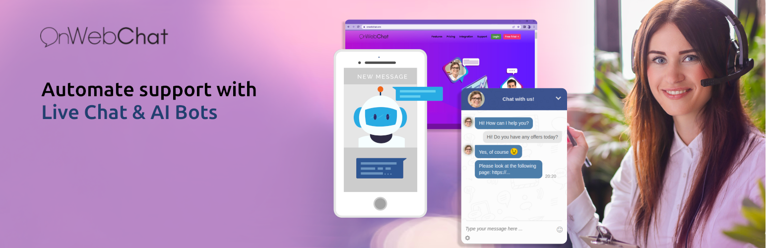 WordPress 外掛 Live Chat & AI Chatbots – onWebChat 的封面圖片。