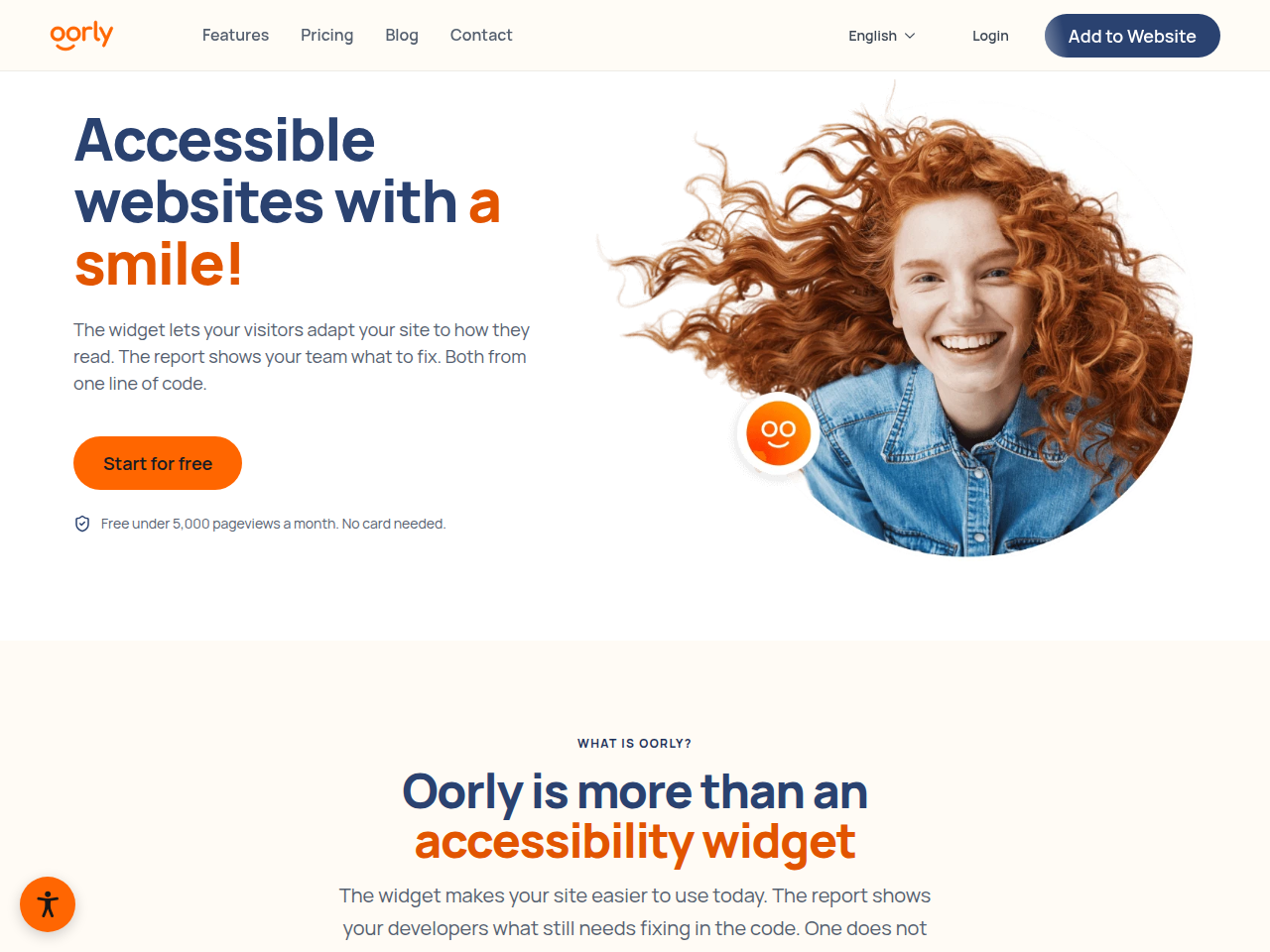 The accessibility button sits in the corner of every page, ready for visitors.