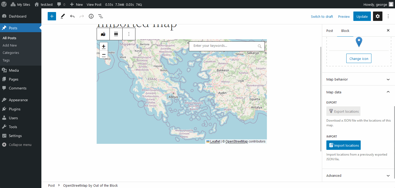 Export and import locations