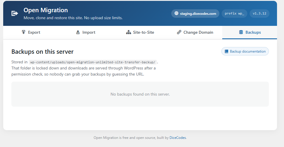 Managing backups stored on the server