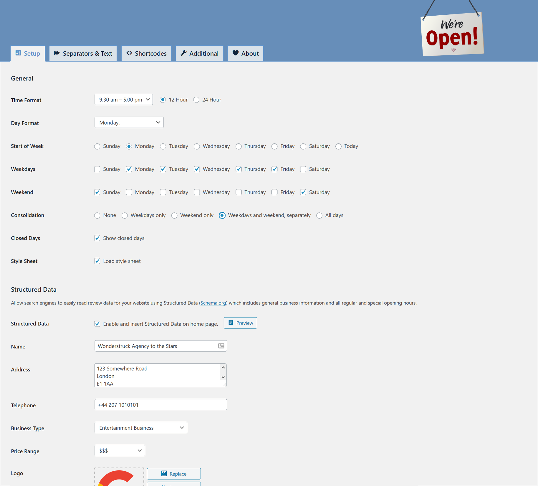 Comprehensive settings to get your opening hours displayed exactly as you want