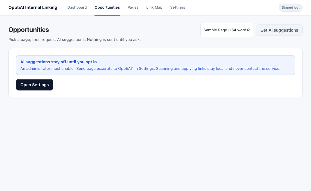 Opportunities stays local until you ask for AI suggestions.