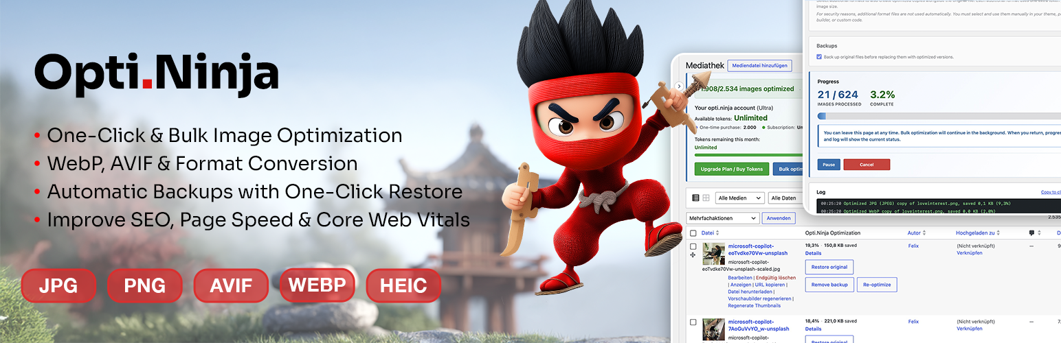 Opti Ninja Image Optimizer – Compress Images, WebP & AVIF