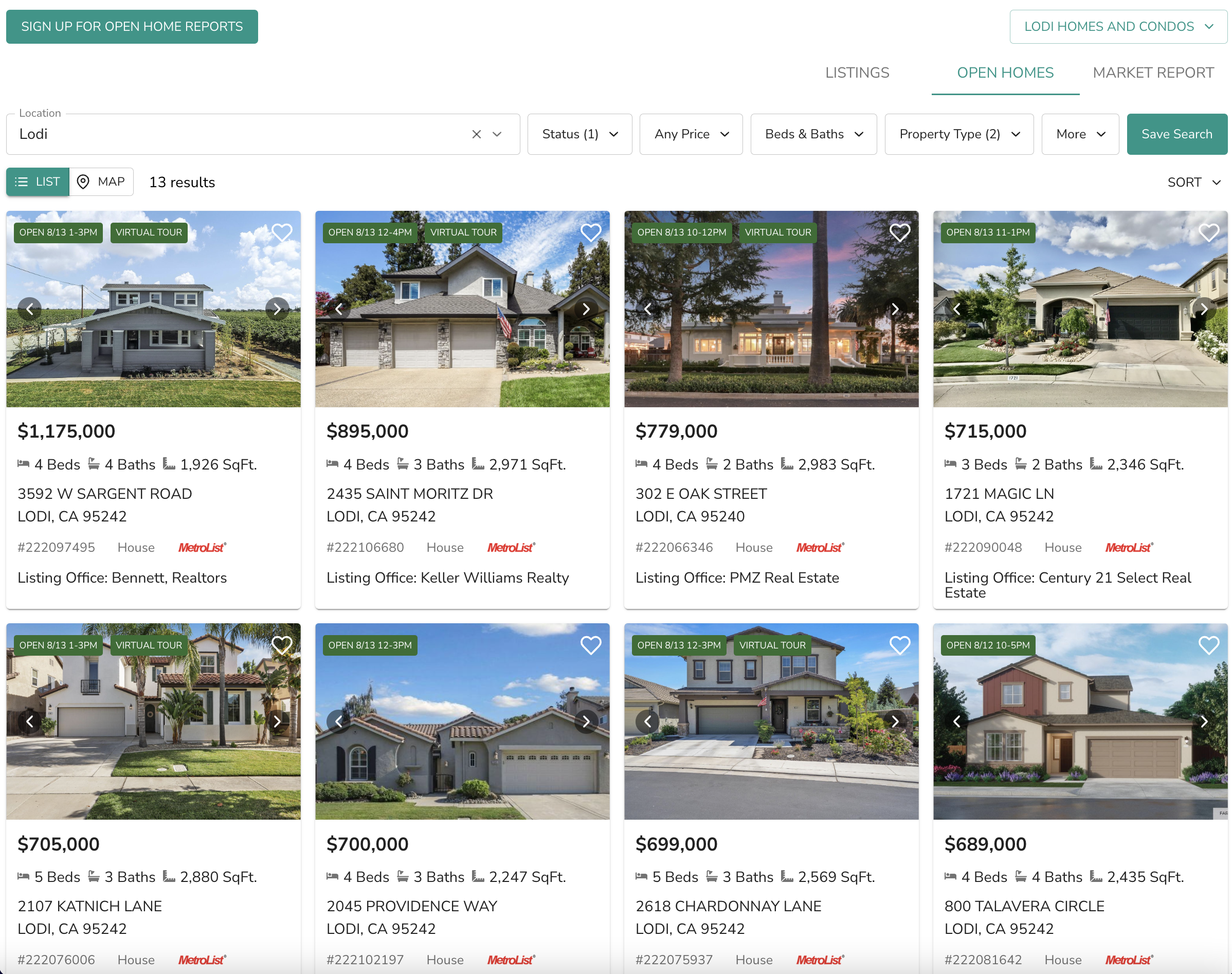 MarketBoost website report - OPEN HOMES tab