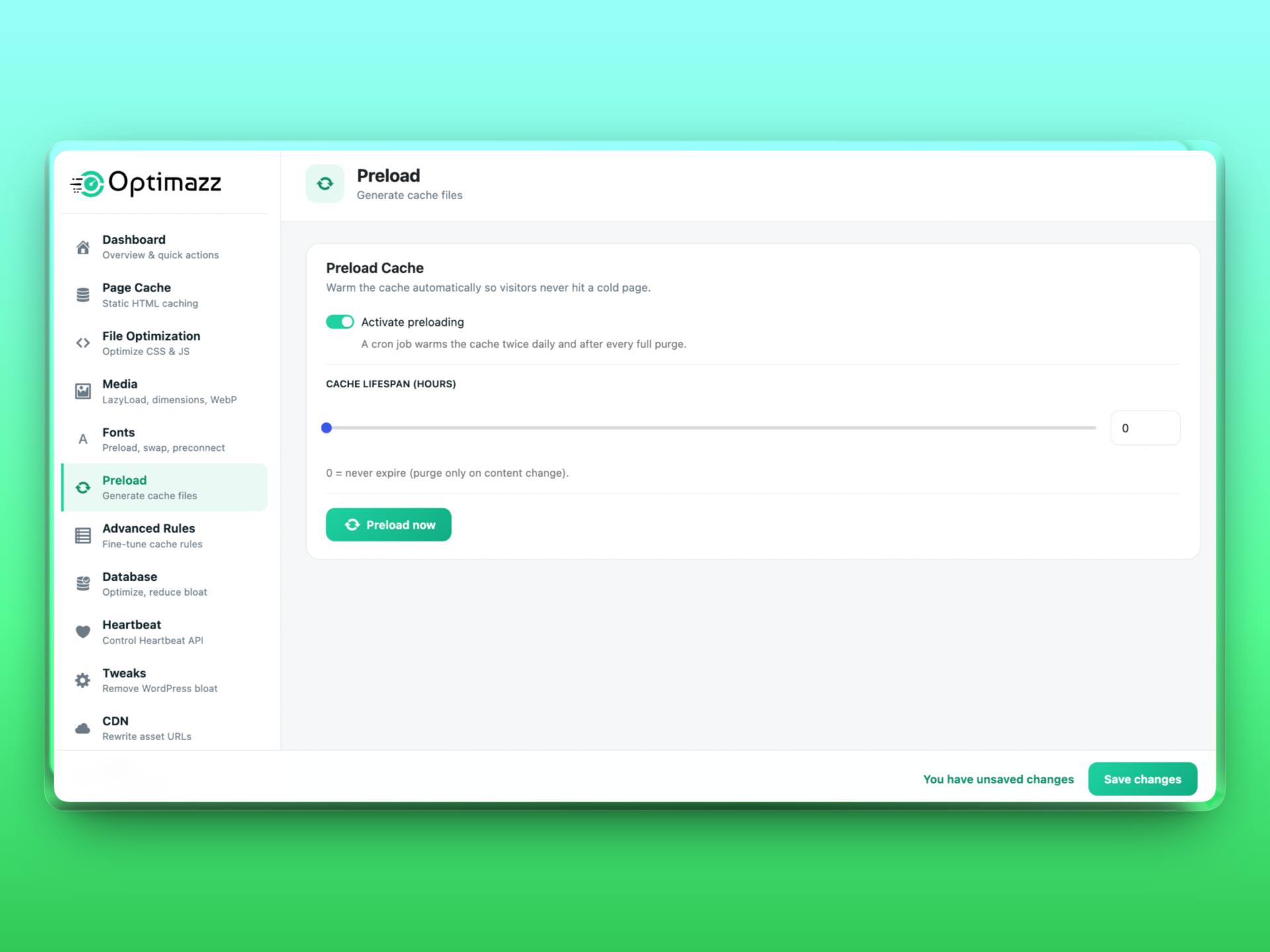Preload — warm the cache automatically so visitors never hit a cold page.