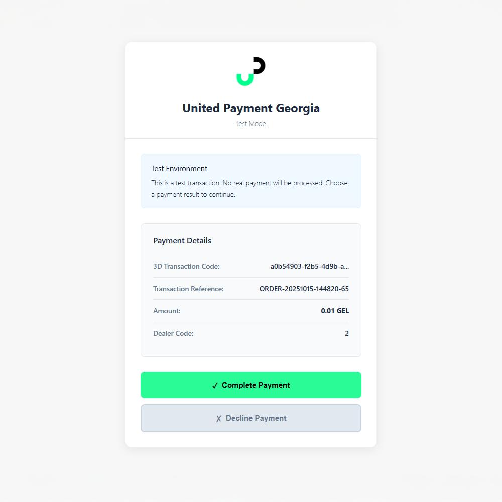 United Payment test payment page