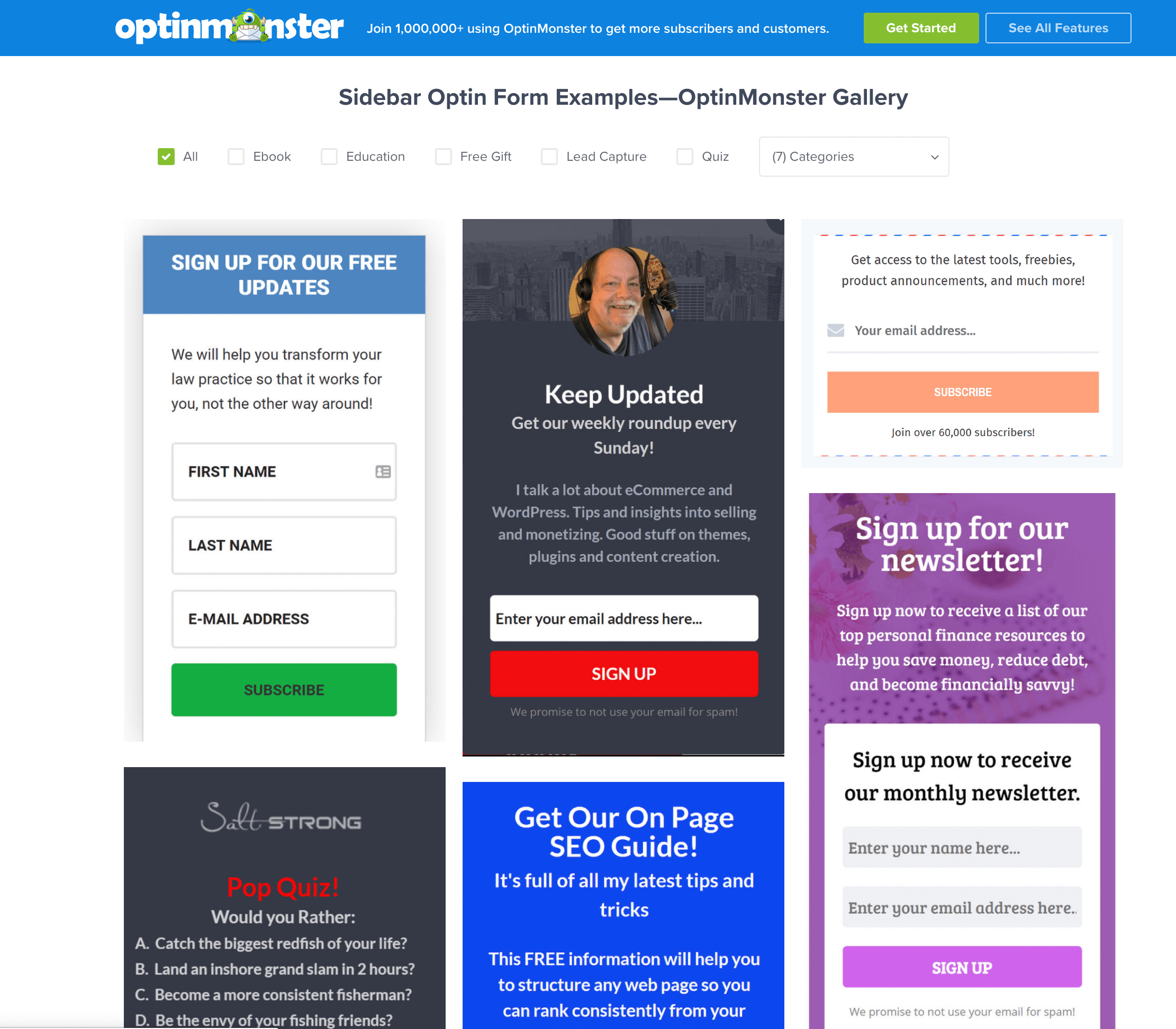 Sidebar newsletter opt-in form template gallery