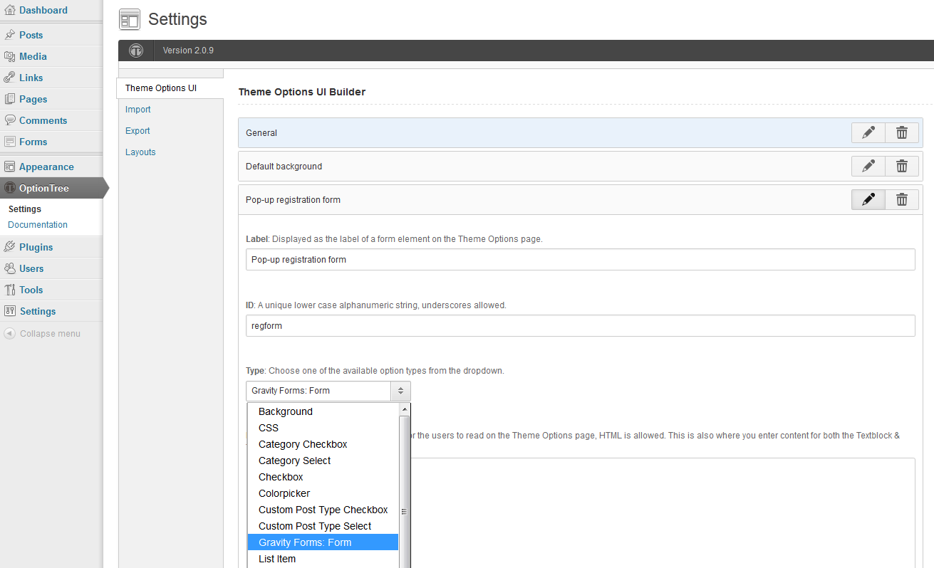 OptionTree Extension: Gravity Forms