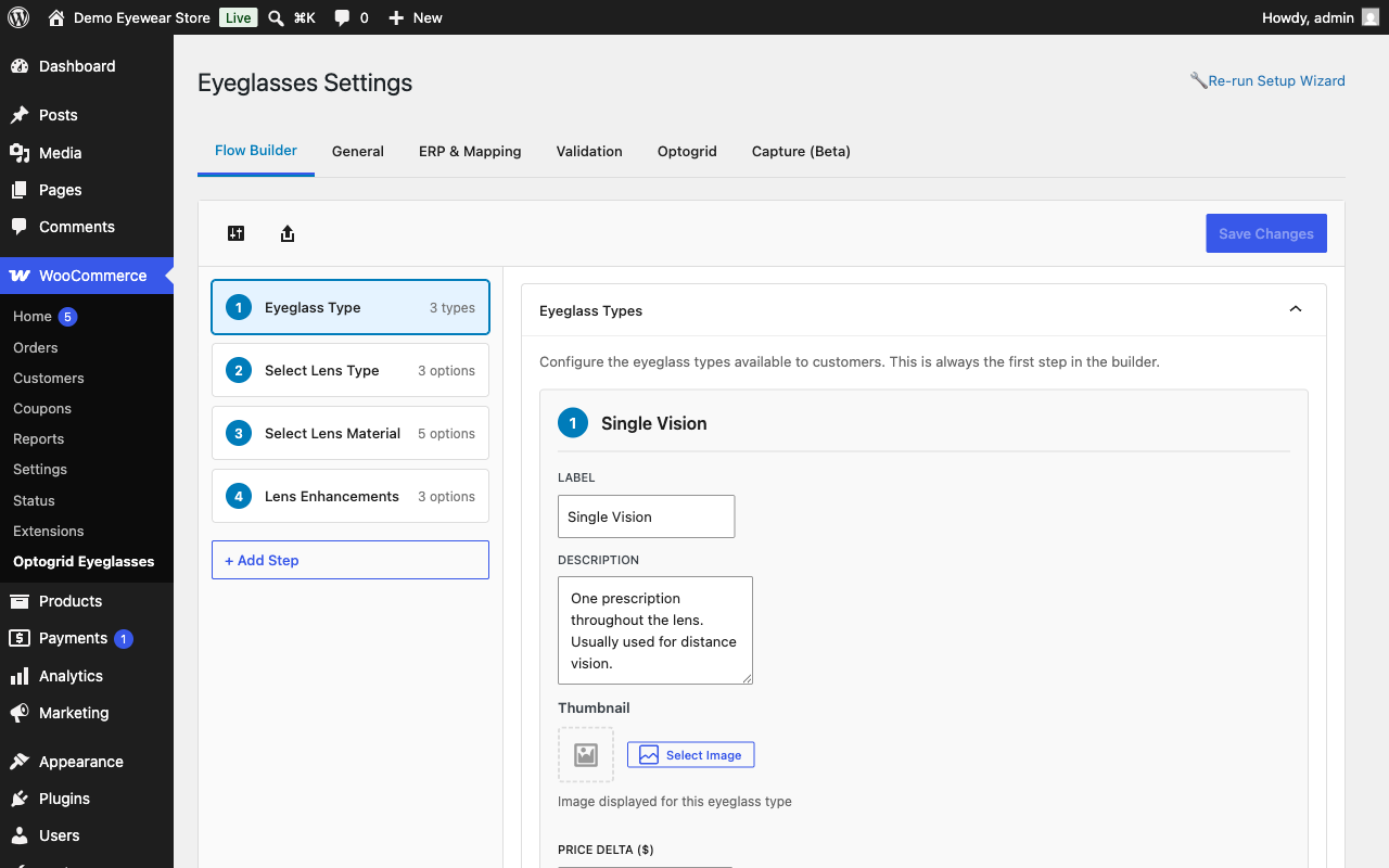 Flow builder admin interface for configuring lens journeys.