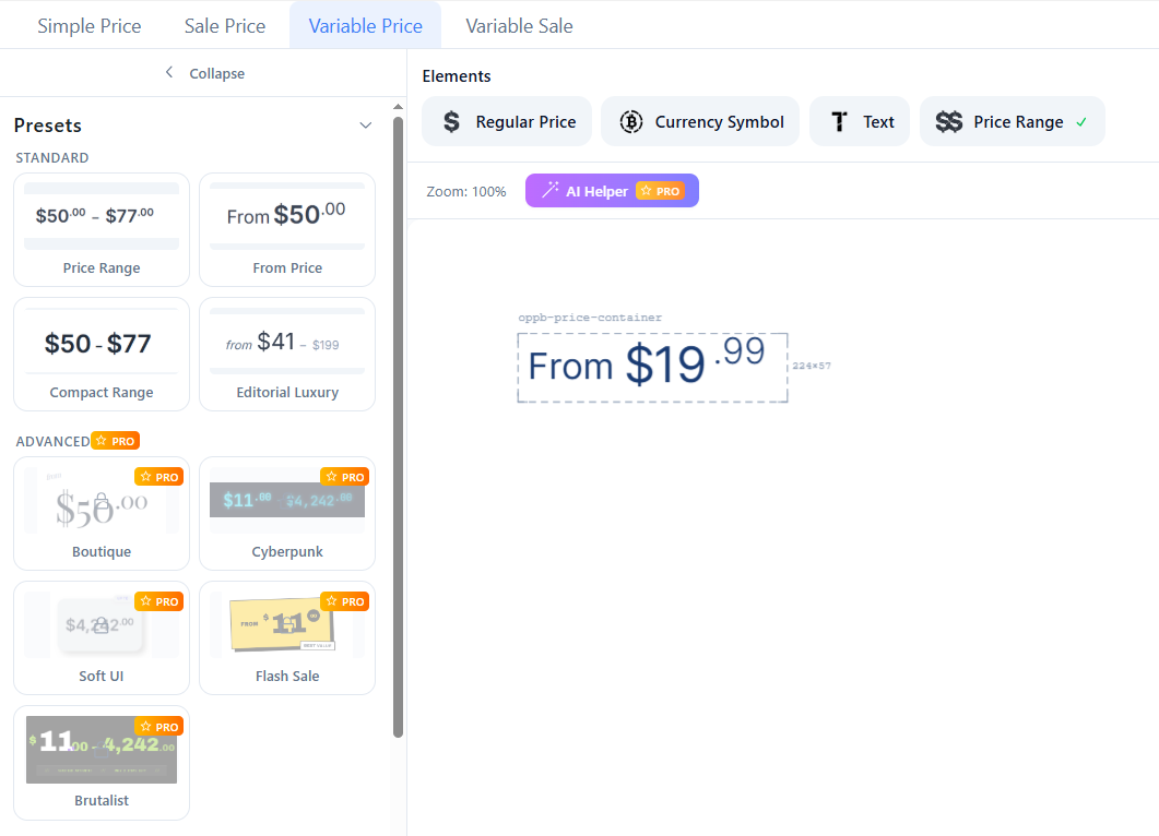 Variable Simple Price Scenario